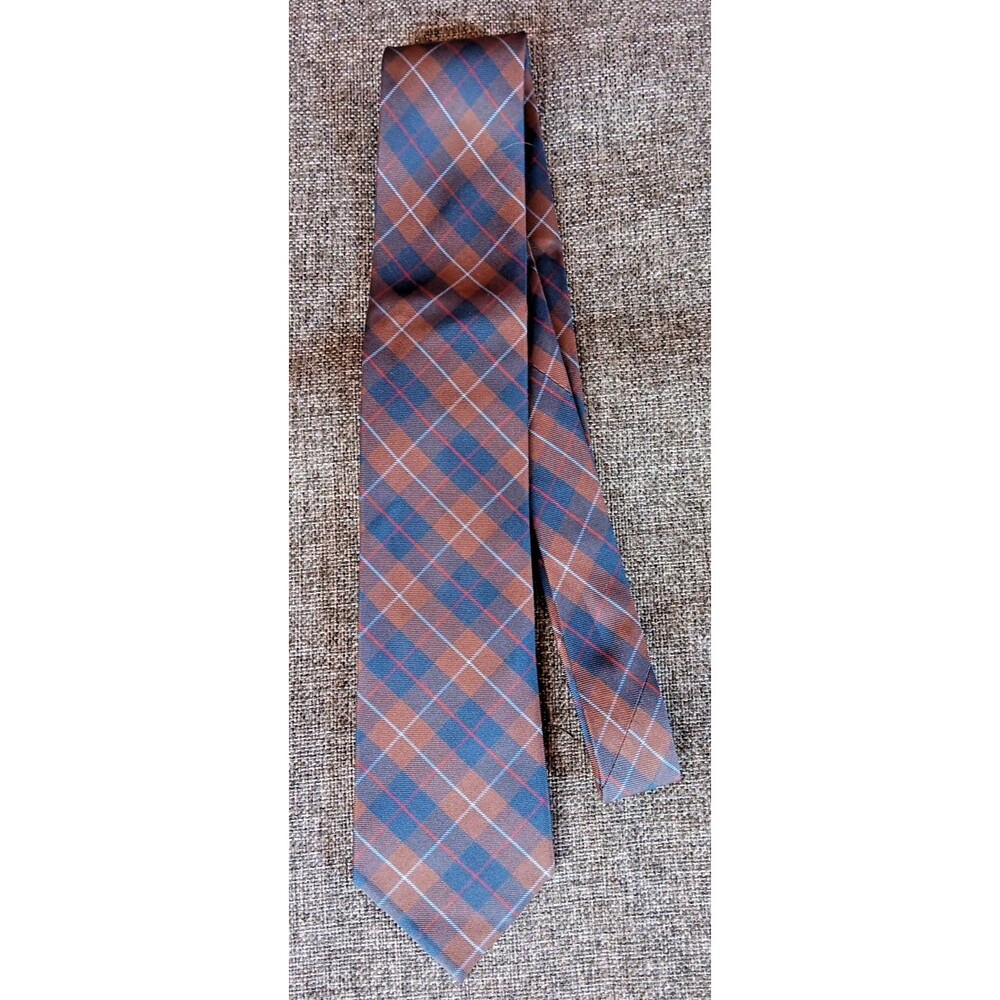 Tie 70s 80s 90s Y2K Mens Merona Silk Brown Blue Plaid 3.25 Wide 59 Long